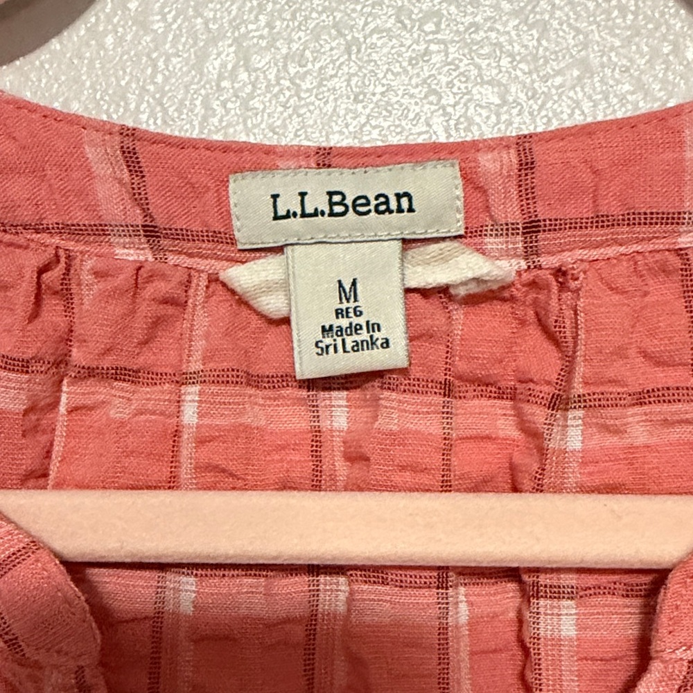 L.L. Bean Coral Plaid V-Notch Tunic Top - Picture 2 of 7